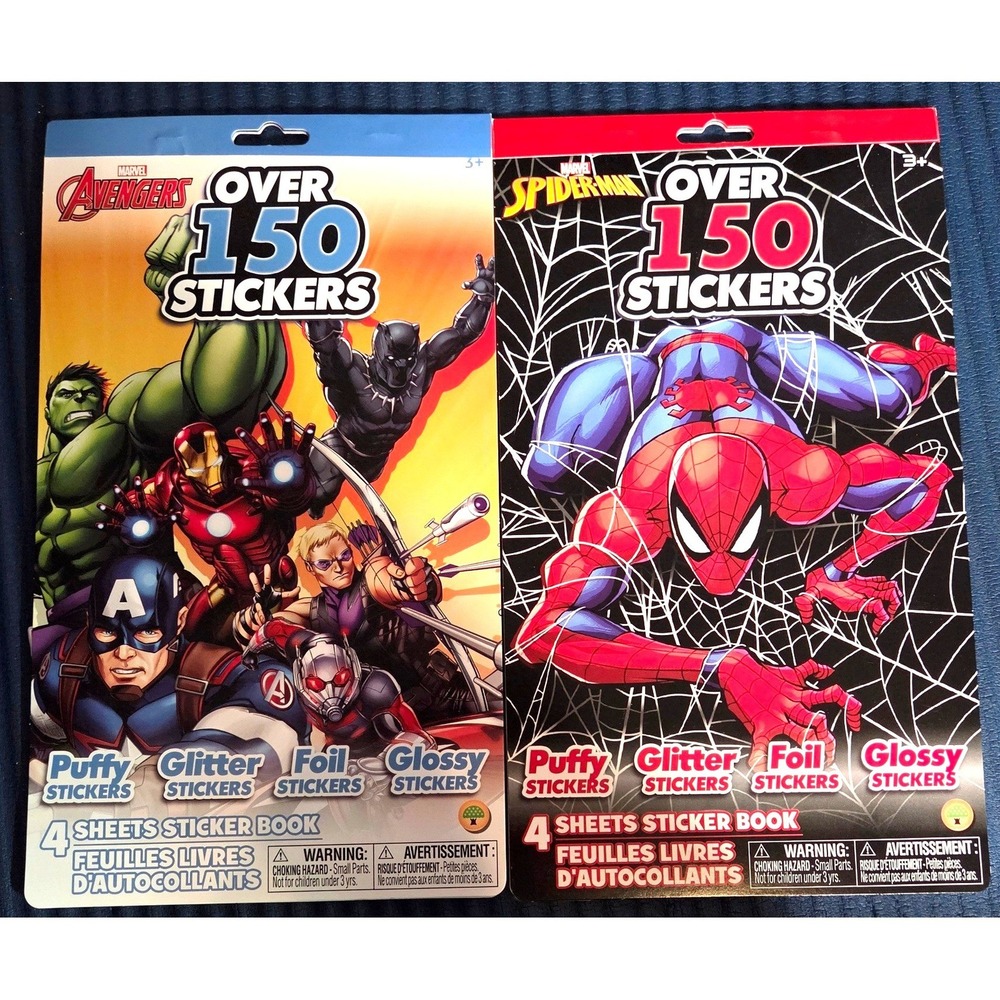 Marvel Sticker Book Avengers Spider-Man Puffy Glitter Foil New 2Pk Disney